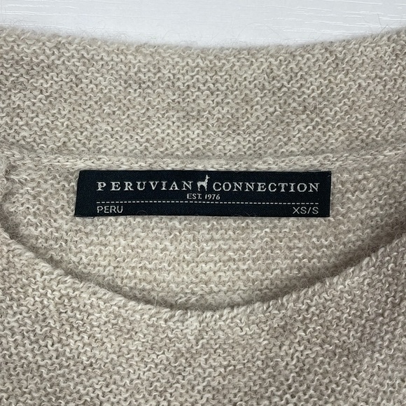 Peruvian Connection Relaxed Boxy 3/4 Sleeve Knit Pullover Sweater Tan XS/S - Picture 7 of 7